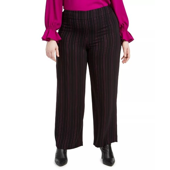 BAR III Trendy Plus Size Striped Wide-Leg Pants - 16W - Picture 1 of 4